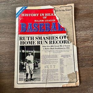 Vintage Baseball History In Headlines Of Major League Newsprint 11/14 Inches